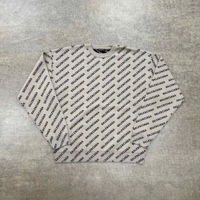 Balenciaga Knit Crewneck "MINI ALLOVER LOGO" Beige New Size L - (1852-83) - Image 1 of 4