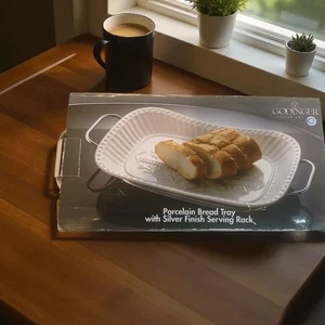 Godinger Porcelain Bread Tray with a Silver Finish Serving Rack. - Picture 1 of 3