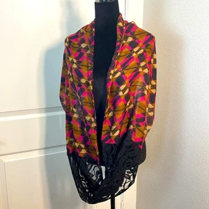 Chatties Boho Lacey Light Breezy Cotton Infinity Loop Scarf Mixed-Media Burgundy - Picture 1 of 6
