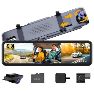3 Channel 11" Mirror Dash Cam with Front 4K, in-Cabin & Rear 1080P Cameras, E... - Picture 1 of 8