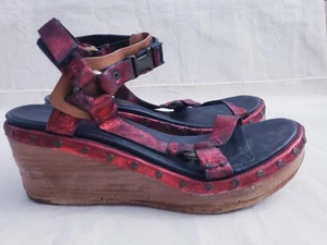 A.S.98 Avant Garde Leather Gladiator Wedge Sandals Bohemian Red - Picture 1 of 11