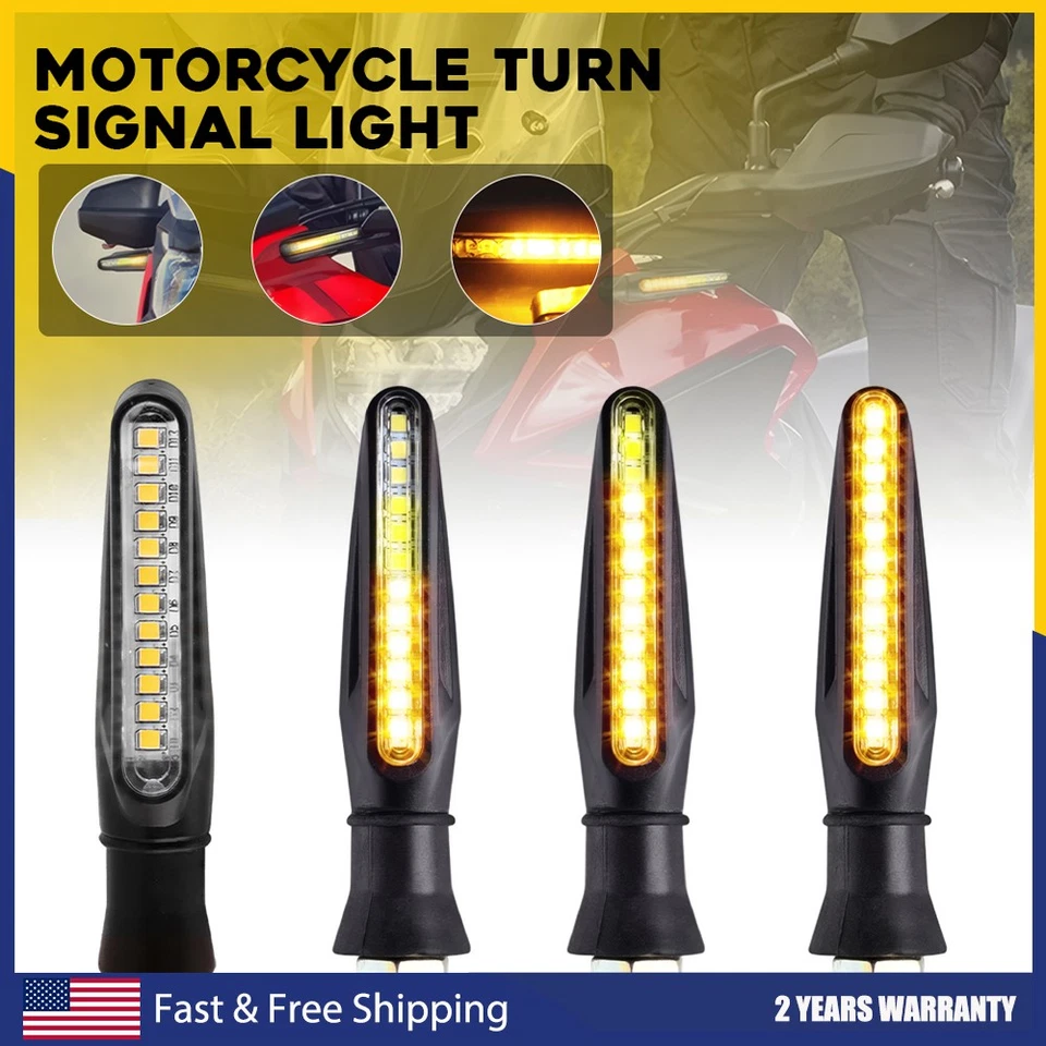 Motorcycle LED Turn Signals Blinker Rear Front Waterproof Sequential USA Flowing - Image 1 of 4