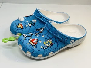 Crocs Smurfs Classic Clog Kids Size 6 Slip On Sandal Jibbitz Papa Smurfette NEW - Picture 1 of 10