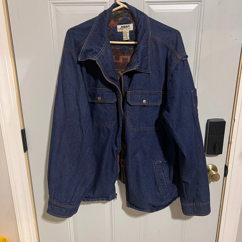 Duke Haband Jacket Mens XXL Southwestern Denim Trucker Grunge Retro Y2K Lined - Image 1 of 4