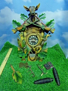 Antique West Germany Black Forest Deer Head Hunter 1 Day Cuckoo Clock part/repai - Picture 1 of 9