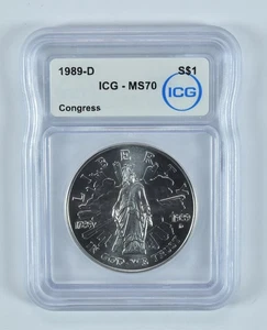 1989-D Congress Commemorative Silver Dollar MS70 ICG *8410 - Picture 1 of 5