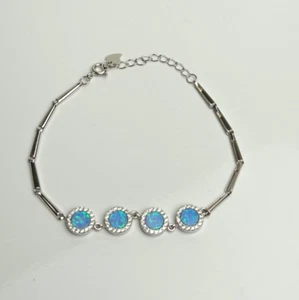 925 Silver Wonderful Blue Opal & CZ Bracelet Free Velvet Pouch - Picture 1 of 11