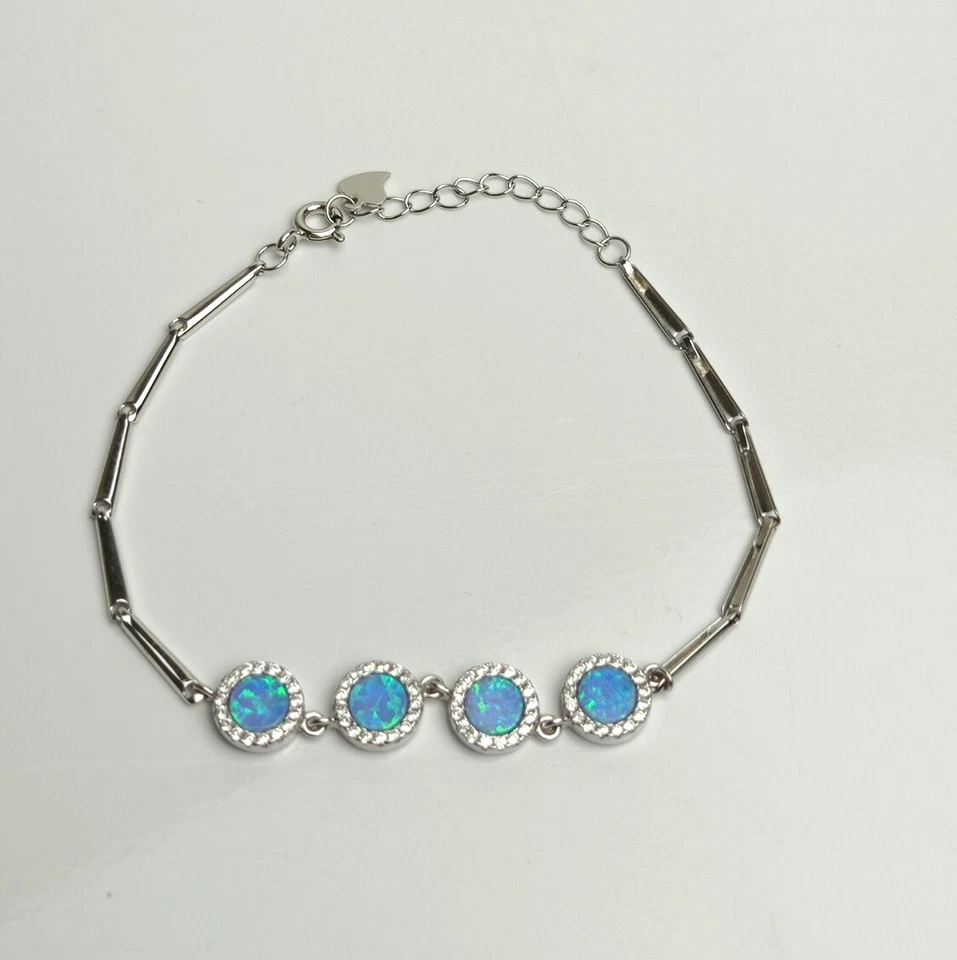 Bolsa de veludo prata 925 maravilhosa opala azul e pulseira CZ grátis  - Imagem 1 de 4