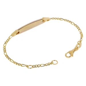 Italian 14k Two Tone Gold Engravable Baby Kids ID Figaro Bracelet 5.5" 1.6 grams - Picture 1 of 4