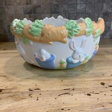 Vintage Blossoms and Blooms Ceramic 9” Easter Bowl Bunny Rabbit Flowers Eggs