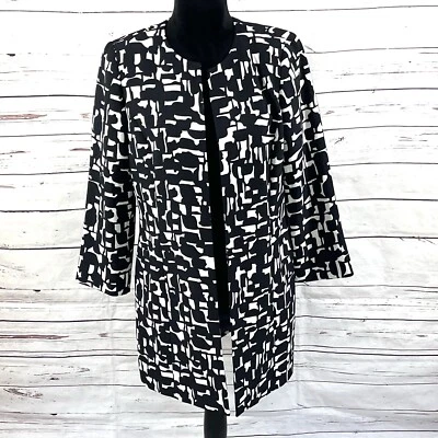 Kasper Long Jacket Womens Size 6 Black/White Open Front Long Sleeves EUC - Image 1 of 4