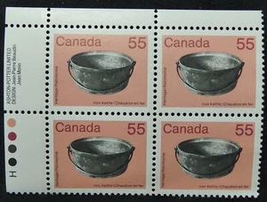 *Kengo* Sello de Canadá #1082 BLOQUE DE PLACA DE INSCRIPCIÓN MONTADO SIN MONTAR O NUNCA MONTADO Caldera de hierro @426 - Imagen 1 de 2