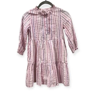 J Crew Crew Cuts Pink Metallic Pinstripe Tiered Dress Size 7 - Picture 1 of 6