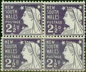 N.S.W 1897 2 1/2d Purple SG295a P.11.5 x 12 Fine MM Block of 4 - Picture 1 of 1