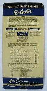 1951 Slide Chart Fastening Selector Rivet Cotter Pin Washer Nut Screw Perrygraf - Picture 1 of 2