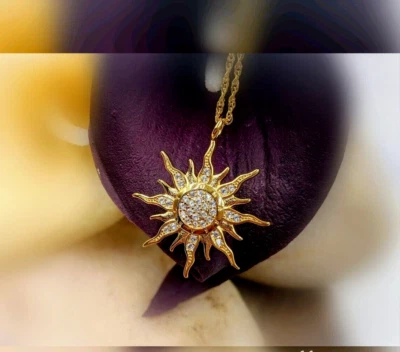 4Ct Round Lab-Created Diamond Sun Pendant 18" Free Chain 14k Yellow Gold Plated - Image 1 of 2