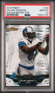 2014 Topps Finest Calvin Johnson Pulsar Refractor /25 #100 GEM MT PSA 10 Pop 5🦁 - Bild 1 von 2