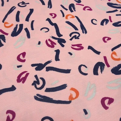 Stoff Modal Jersey abstrakt grafisches Design rosa blau fuchsia Kleiderstoff - Bild 1 von 4