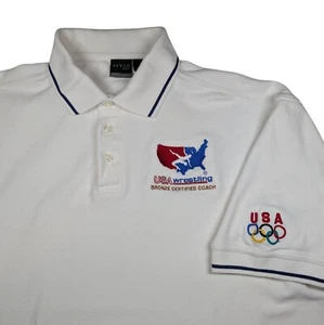 USA Wrestling Bronze Certified Coach Polo Large Olympic Rings Stylo Golf White - Picture 1 of 11