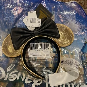 Disney Parks Lux Collection Gold Logo 50th Anniversary Loungefly Minnie Ears - Picture 1 of 4