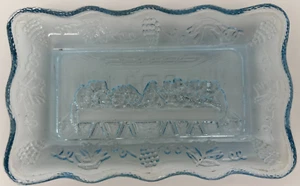 Clear Blue Hued Glass Butter Dish~The Last Supper~USED~No lids~Indiana Glass Co. - Picture 1 of 4