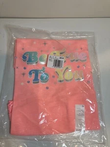 SO Favorite Graphic Tee Girl S (7) Coral "Be True To You" Lace Around Bottom NEW - Picture 1 of 2