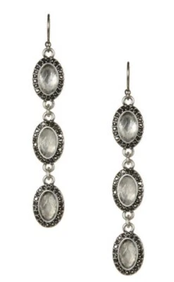 PENDIENTES LINEALES MARCA LUCKY, PIEDRAS DE CUARZO TRANSPARENTE MARCASITA $39. UK6 Foto 1 de 4