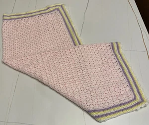 New Handmade Crochet Knit Pink Baby Blanket 33”x38” Afghan Throw Scalloped NWOT - Picture 1 of 7