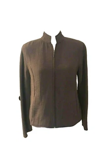 EILEEN FISHER Quilted Jacket Silk Blend Espresso Brown Size SP Petite Full Zip - Picture 1 of 6