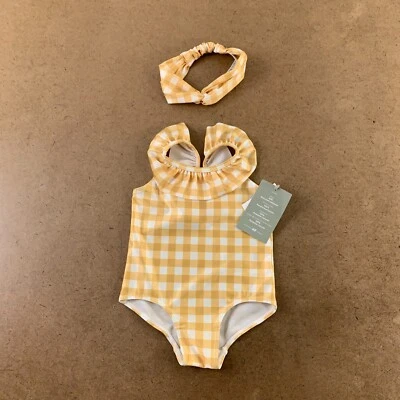 Diadema y traje de baño de una pieza H&M bebé niña talla 9-12 meses a cuadros dorados nuevo con etiquetas Foto 1 de 4