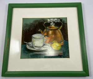 Tetera enmarcada original pastel al óleo firmado por artista J. F. Larkin bodegón 1999 - Imagen 1 de 8