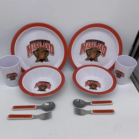 University  Maryland Terrapins Child’s Plastic Bowl, Plate Cups, Spoon Fork Set Cover