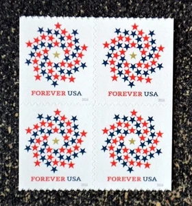 2016USA #5131 Forever Patriotic Spiral - Block of 4 From Booklet Mint NH - Picture 1 of 2