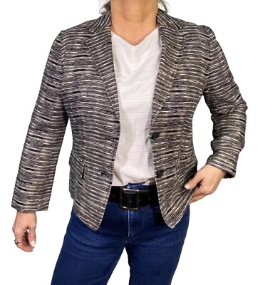 Ann Taylor Loft Womens Size 8 Blazer Jacket cotton Silk Blend Black & Beige new - Image 1 of 4
