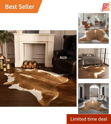 Alfombra sintética de cuero de vaca con estampado de animales 4,6 x 5,2 pies rústica decoración occidental para salón dormitorio Foto 1 de 4