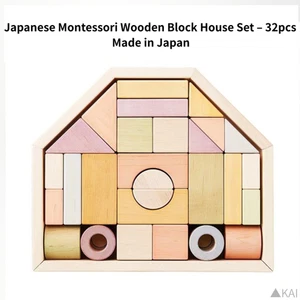 Japanese Wooden Building Blocks Set 32pcs Natural Pastel Colors Made in Japan - Picture 1 of 5