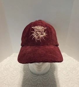 Vtg 90s Bob Dylan Corduroy Snapback Cap Burgundy Red Eye Logo Don't think Twice - Picture 1 of 11