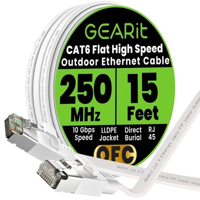 Ethernet Cable Cat 6 Indoor & Outdoor Flat RJ45 Network Internet Cable White - Image 1 of 4