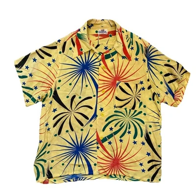 Vintage Campus Rayon Shirt Atomic Yellow Fireworks 40s 50s Loop Short Sleeve M - Image 1 of 4