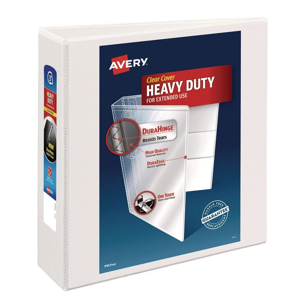 Avery 5604 3 Slant Rings 3" Capacity Heavy-Duty Non Stick View Binder -White New - Image 1 of 4