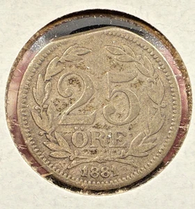 1881 Sweden 25 Ore Oscar II KM# 739 17mm 0.600 Silver "Error Clipped" ~SP4633 - Picture 1 of 2