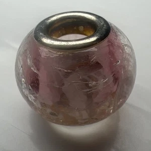 Charm diapositiva argento sterling 925 perle vetro di Murano lavorazione a lume europeo rosa bianco - Foto 1 di 8