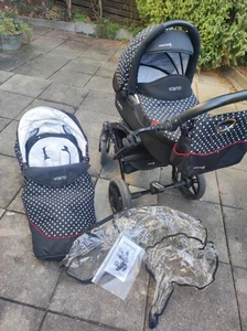 Knorr Voletto Kinderwagen mit Buggyaufsatz Tupfen Schwarz Weiß - Bild 1 von 11