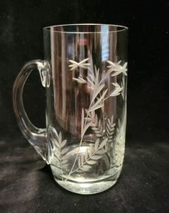 Vintage geätzter Klarglasbecher mit Bambus-Design 6" hoch - Bild 1 von 5