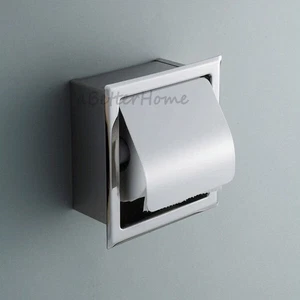 Bathroom Wall Embed Toilet Paper Holder In-wall Tissue Roll Box with Cover Soli - Picture 1 of 4