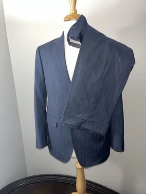 Terno Vintage Holland Sherry Snowy River Azul Espinha de Arenque Sob Medida Lã 40S  - Imagem 1 de 4