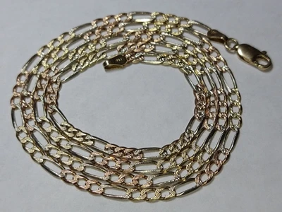 Solid 14k tri-color gold 3.1mm figaro chain necklace 7.52 grams - 23" - Image 1 of 4