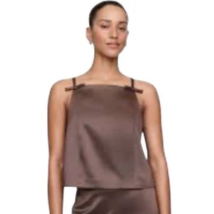 NEW GAP Brown Sleeveless Camisole Satin Top Bow XL - Picture 1 of 12