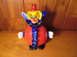 VINTAGE MURANO HAND-BLOWN GLASS CLOWN FIGURINE - 8 1/4" ROUND RED W COBALT BLUE - Picture 1 of 11