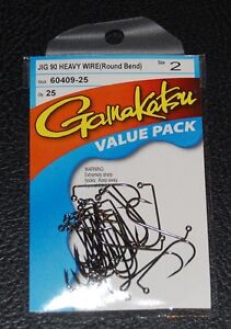 25 Pack Gamakatsu 60409-25 NS Black 90 Degree Heavy Wire Jig Hooks Size 2 Sharp